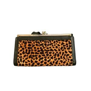 Vintage Lady Bosca Cheetah Leopard Print Leather Wallet Calf Hair